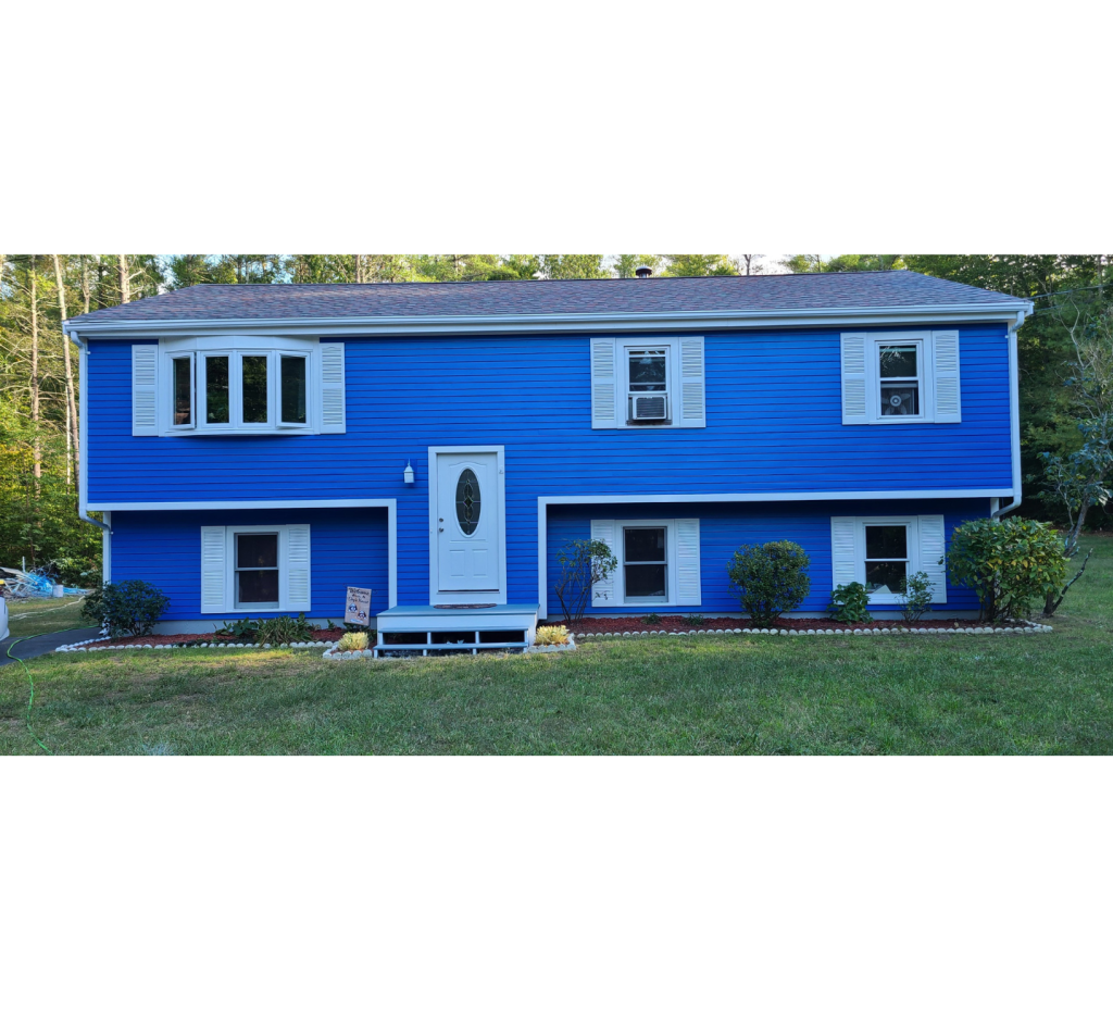 Sky Blue House with Wood Panels: A Blend of Calm and Character