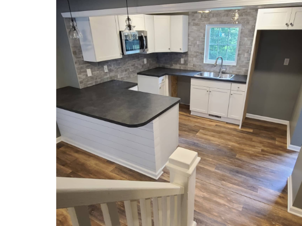 Bright White Kitchen: Dark Counters from Above