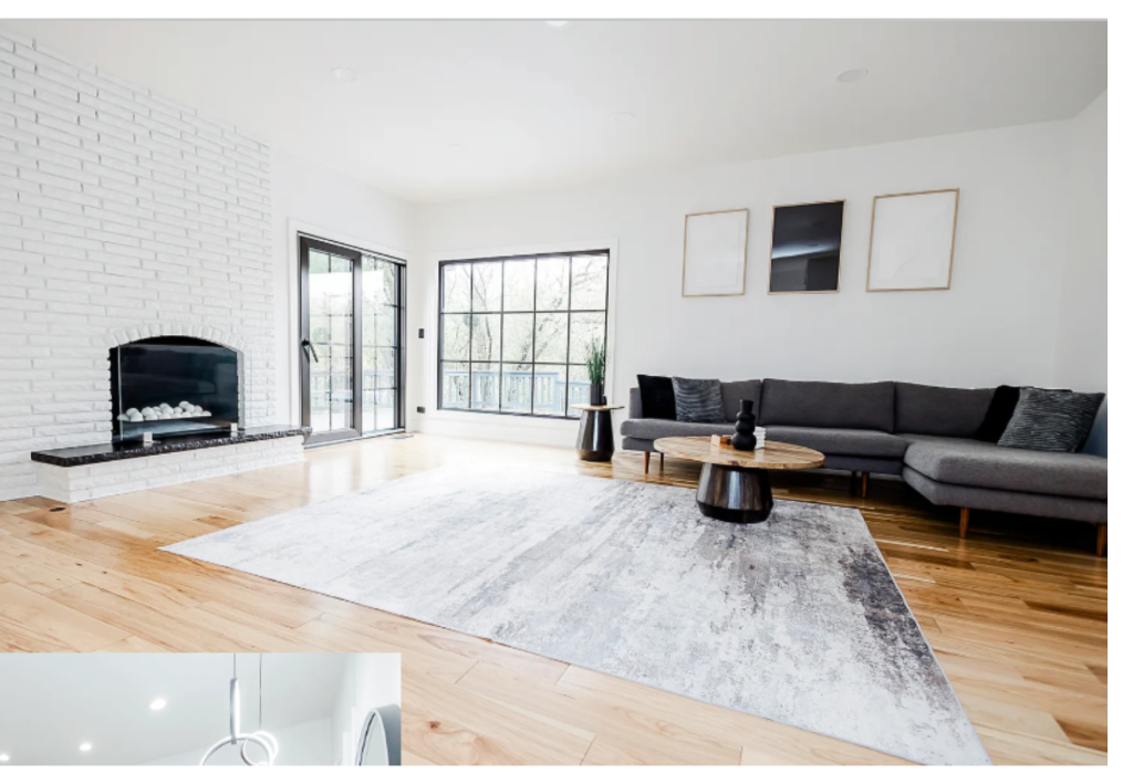 Bright & Open: Modern Living with Brick Fireplace